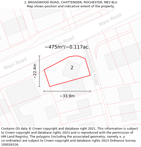 2, BROADWOOD ROAD, CHATTENDEN, ROCHESTER, ME3 8LU: Plot and title map