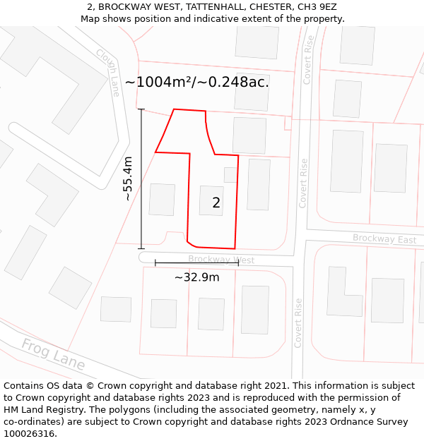 2, BROCKWAY WEST, TATTENHALL, CHESTER, CH3 9EZ: Plot and title map