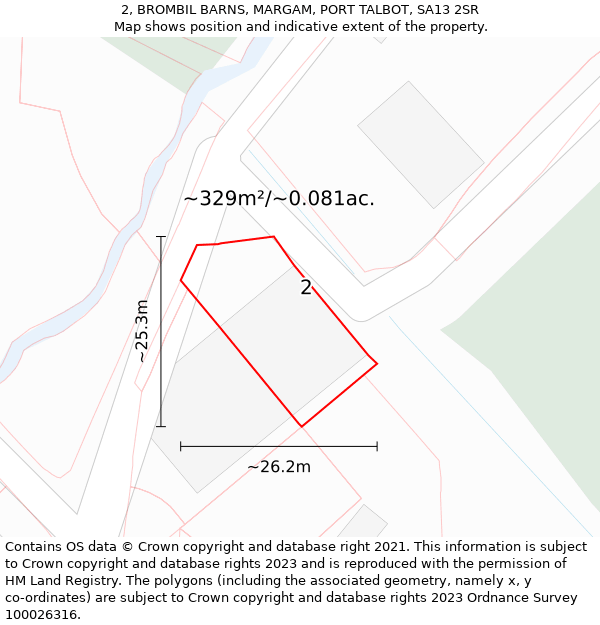 2, BROMBIL BARNS, MARGAM, PORT TALBOT, SA13 2SR: Plot and title map