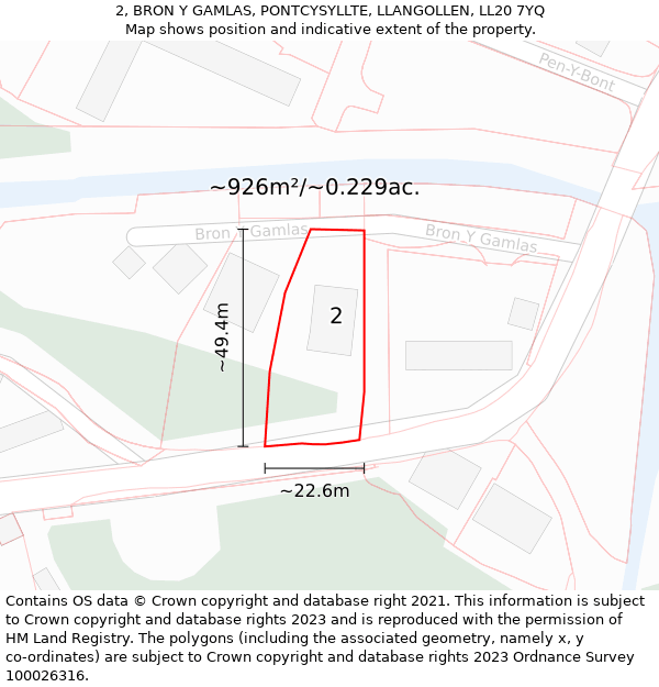 2, BRON Y GAMLAS, PONTCYSYLLTE, LLANGOLLEN, LL20 7YQ: Plot and title map