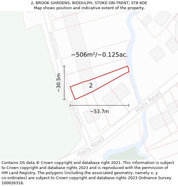 2, BROOK GARDENS, BIDDULPH, STOKE-ON-TRENT, ST8 6DE: Plot and title map