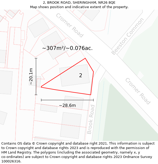 2, BROOK ROAD, SHERINGHAM, NR26 8QE: Plot and title map