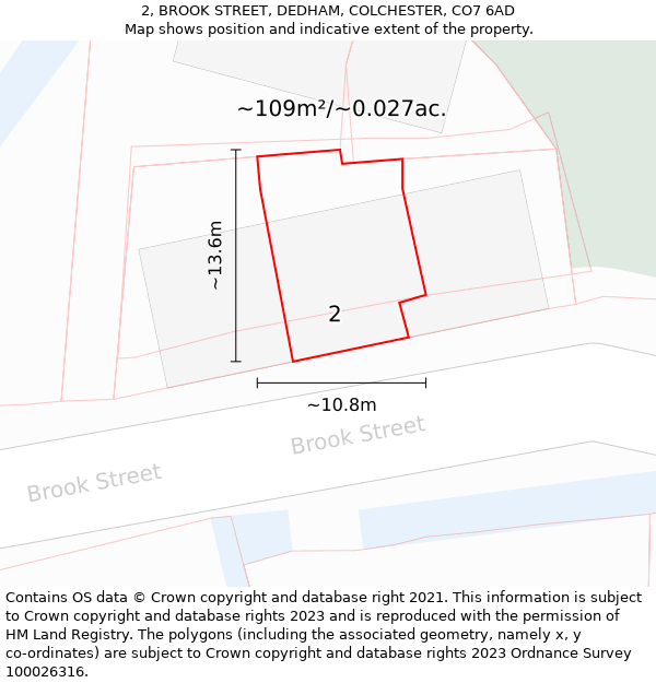 2, BROOK STREET, DEDHAM, COLCHESTER, CO7 6AD: Plot and title map