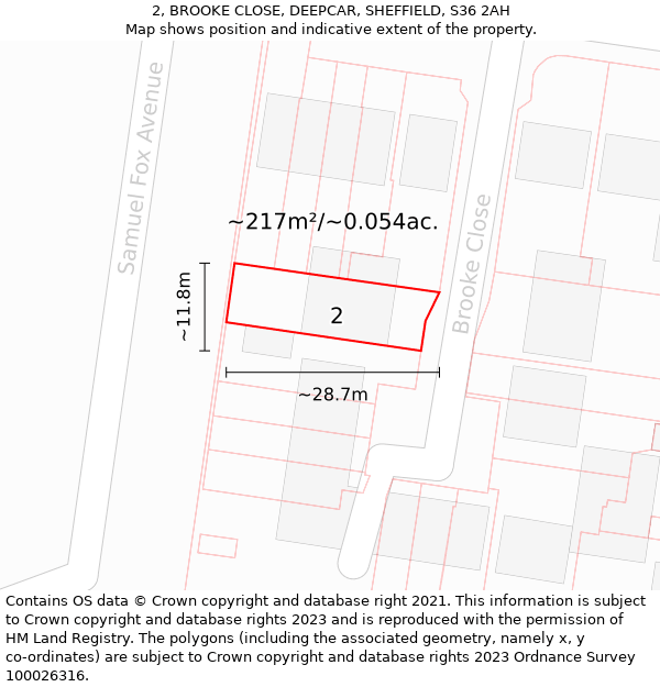 2, BROOKE CLOSE, DEEPCAR, SHEFFIELD, S36 2AH: Plot and title map