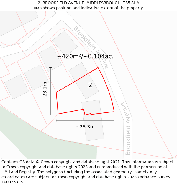 2, BROOKFIELD AVENUE, MIDDLESBROUGH, TS5 8HA: Plot and title map