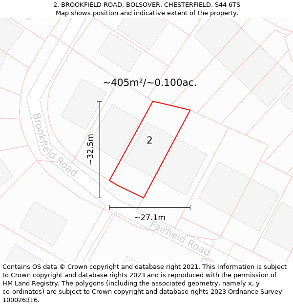 2, BROOKFIELD ROAD, BOLSOVER, CHESTERFIELD, S44 6TS: Plot and title map