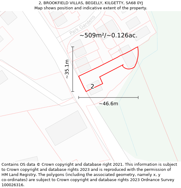 2, BROOKFIELD VILLAS, BEGELLY, KILGETTY, SA68 0YJ: Plot and title map