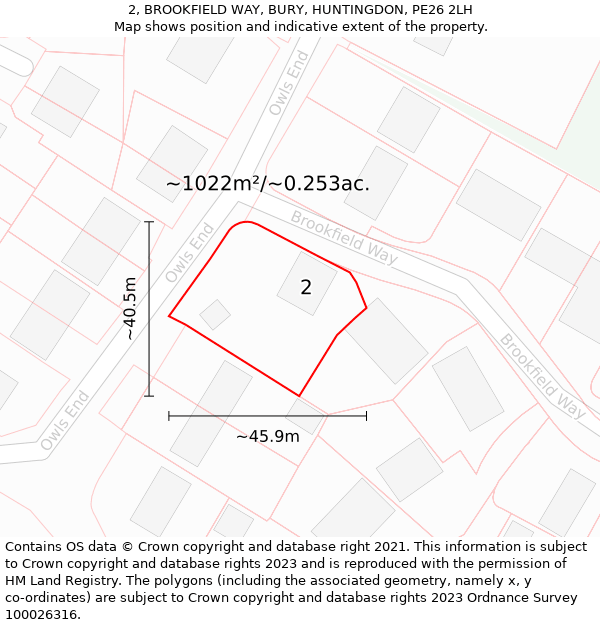 2, BROOKFIELD WAY, BURY, HUNTINGDON, PE26 2LH: Plot and title map