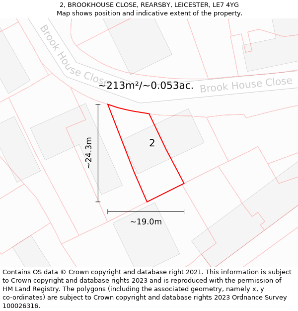 2, BROOKHOUSE CLOSE, REARSBY, LEICESTER, LE7 4YG: Plot and title map