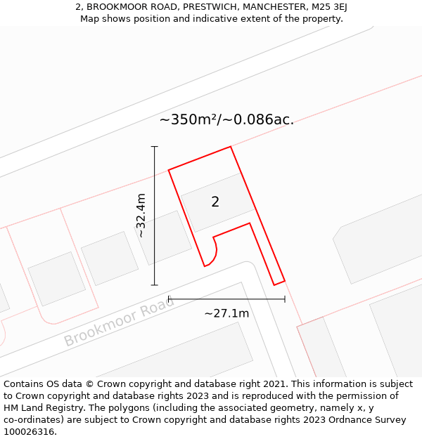 2, BROOKMOOR ROAD, PRESTWICH, MANCHESTER, M25 3EJ: Plot and title map