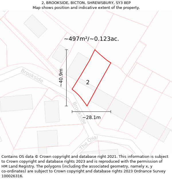 2, BROOKSIDE, BICTON, SHREWSBURY, SY3 8EP: Plot and title map