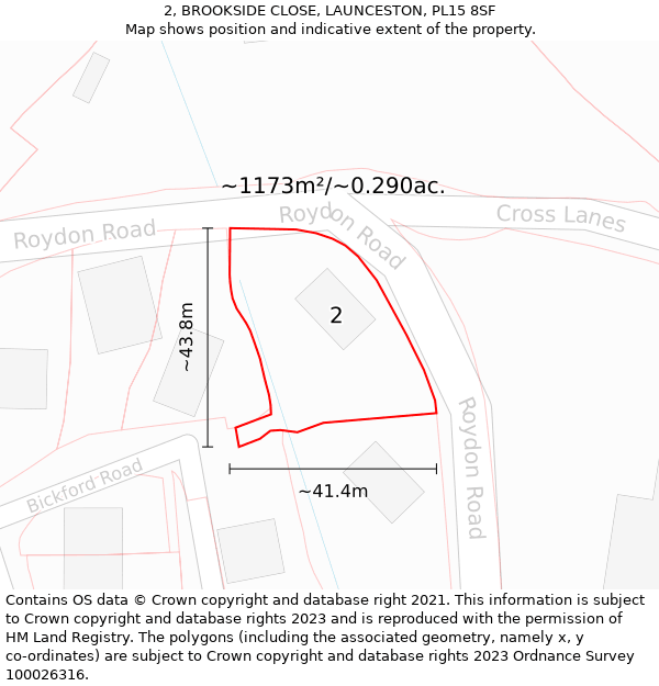 2, BROOKSIDE CLOSE, LAUNCESTON, PL15 8SF: Plot and title map