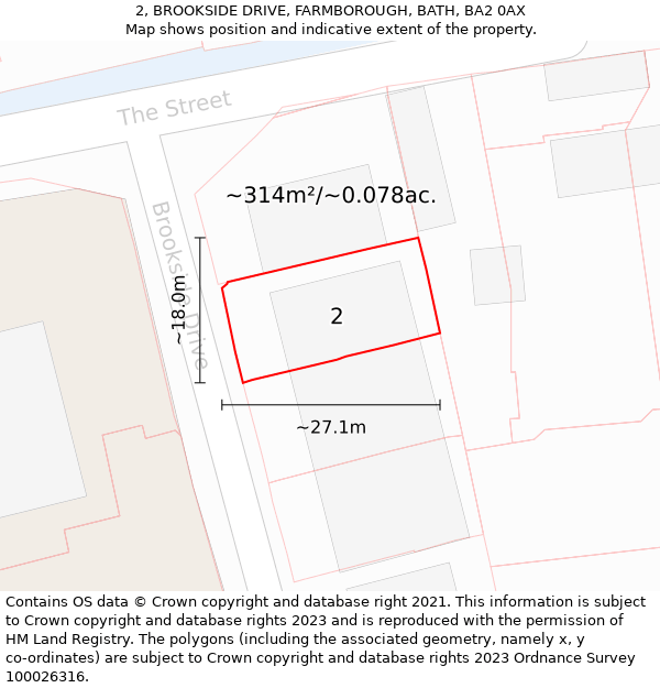 2, BROOKSIDE DRIVE, FARMBOROUGH, BATH, BA2 0AX: Plot and title map