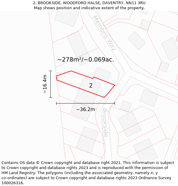 2, BROOKSIDE, WOODFORD HALSE, DAVENTRY, NN11 3RU: Plot and title map