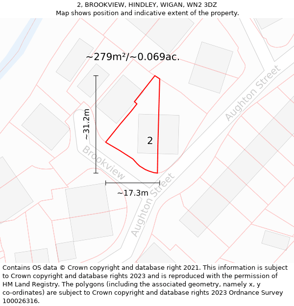 2, BROOKVIEW, HINDLEY, WIGAN, WN2 3DZ: Plot and title map