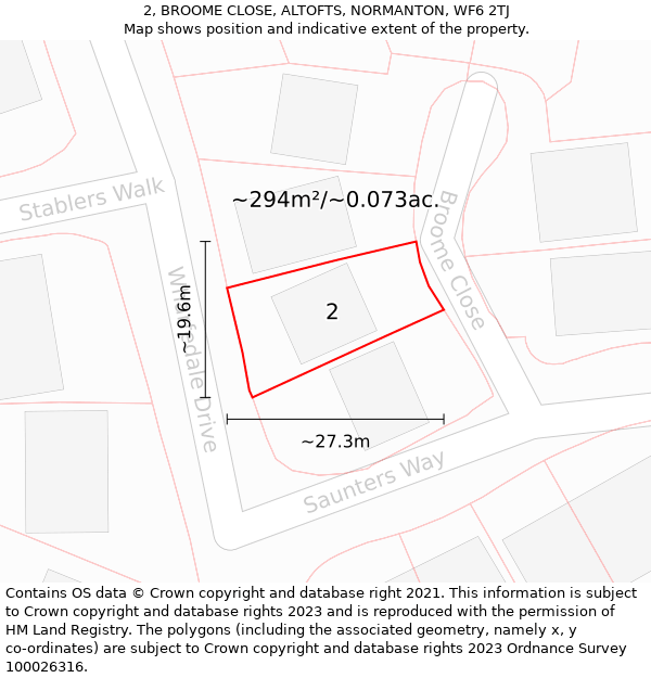 2, BROOME CLOSE, ALTOFTS, NORMANTON, WF6 2TJ: Plot and title map