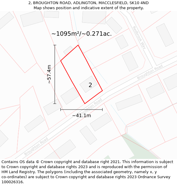 2, BROUGHTON ROAD, ADLINGTON, MACCLESFIELD, SK10 4ND: Plot and title map