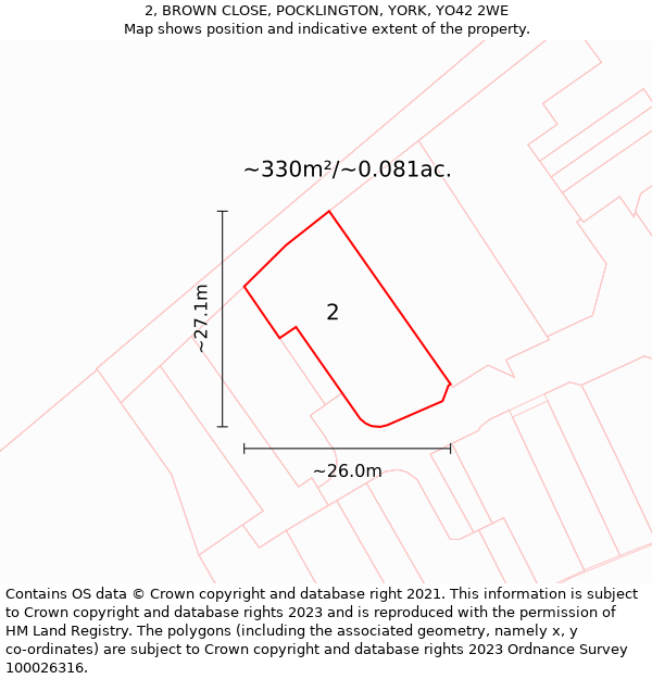 2, BROWN CLOSE, POCKLINGTON, YORK, YO42 2WE: Plot and title map