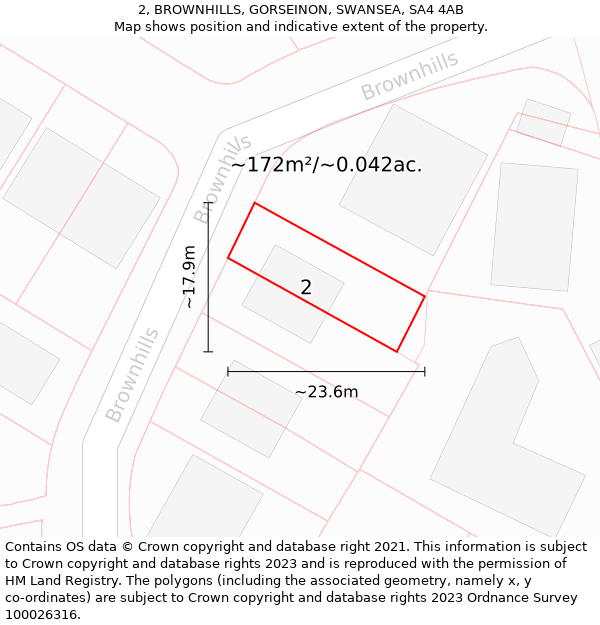 2, BROWNHILLS, GORSEINON, SWANSEA, SA4 4AB: Plot and title map