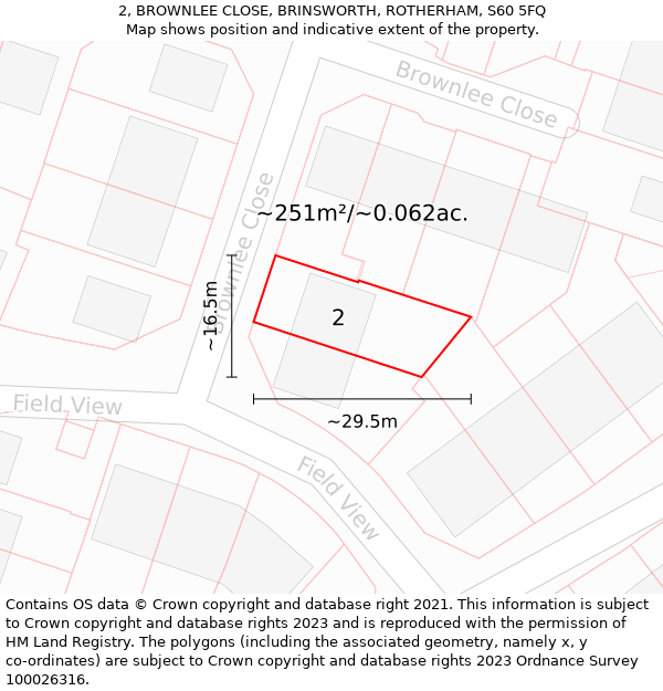 2, BROWNLEE CLOSE, BRINSWORTH, ROTHERHAM, S60 5FQ: Plot and title map