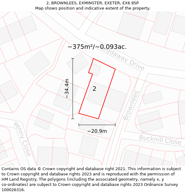 2, BROWNLEES, EXMINSTER, EXETER, EX6 8SP: Plot and title map