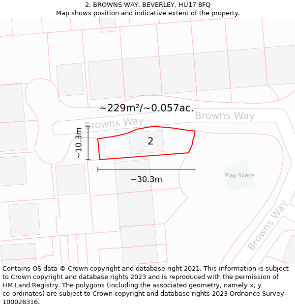 2, BROWNS WAY, BEVERLEY, HU17 8FQ: Plot and title map