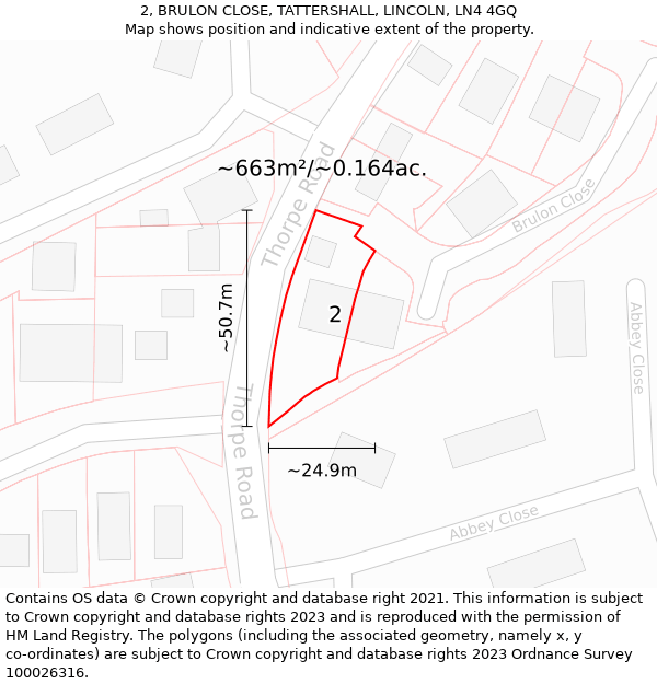 2, BRULON CLOSE, TATTERSHALL, LINCOLN, LN4 4GQ: Plot and title map