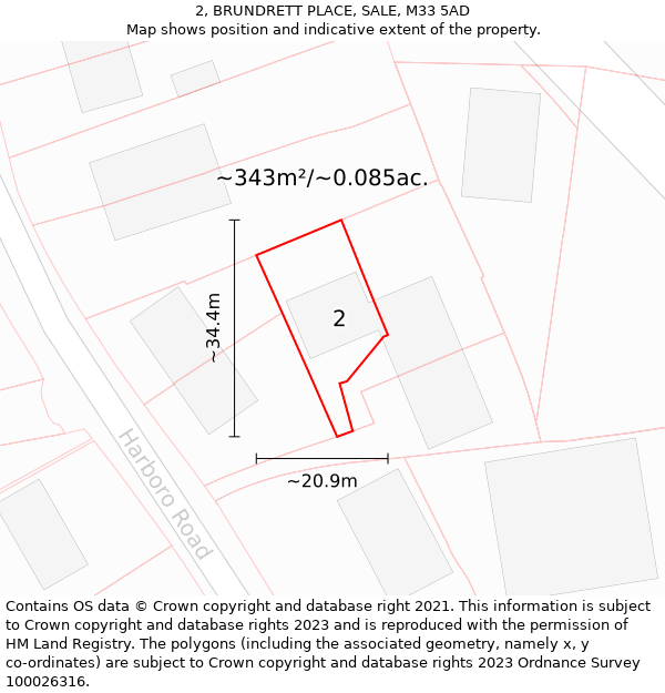 2, BRUNDRETT PLACE, SALE, M33 5AD: Plot and title map