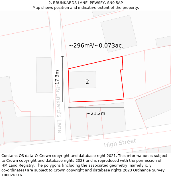 2, BRUNKARDS LANE, PEWSEY, SN9 5AP: Plot and title map