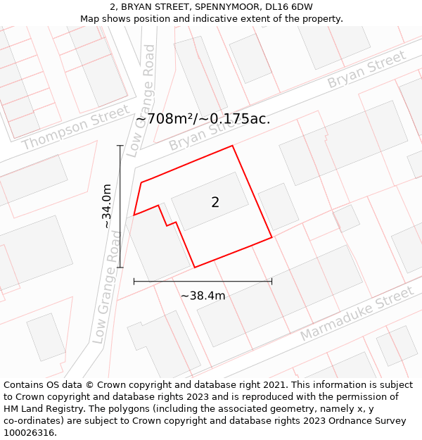 2, BRYAN STREET, SPENNYMOOR, DL16 6DW: Plot and title map