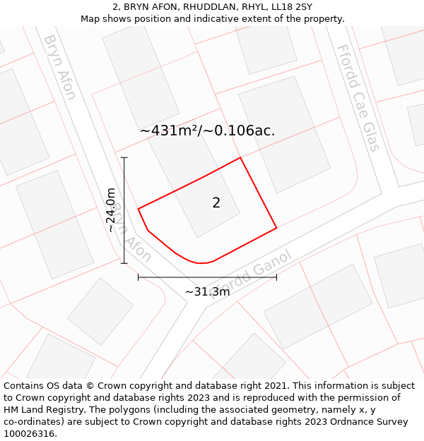 2, BRYN AFON, RHUDDLAN, RHYL, LL18 2SY: Plot and title map