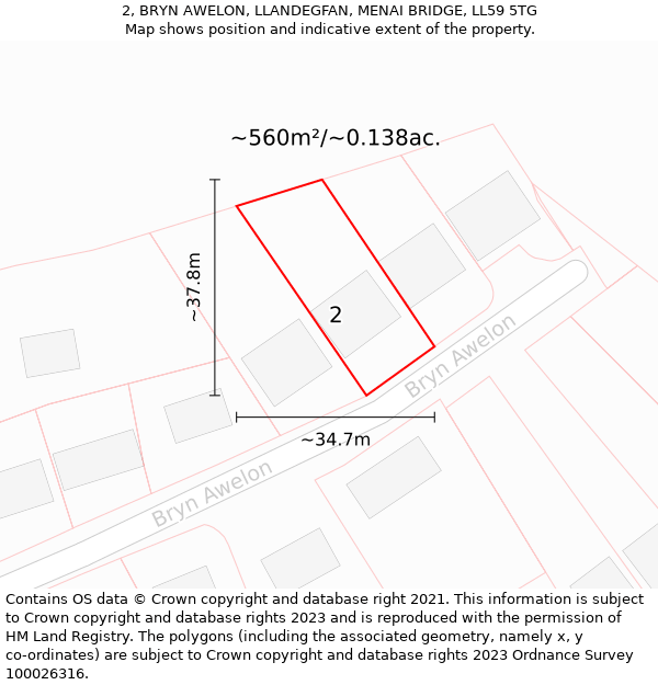 2, BRYN AWELON, LLANDEGFAN, MENAI BRIDGE, LL59 5TG: Plot and title map