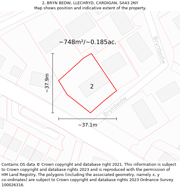 2, BRYN BEDW, LLECHRYD, CARDIGAN, SA43 2NY: Plot and title map