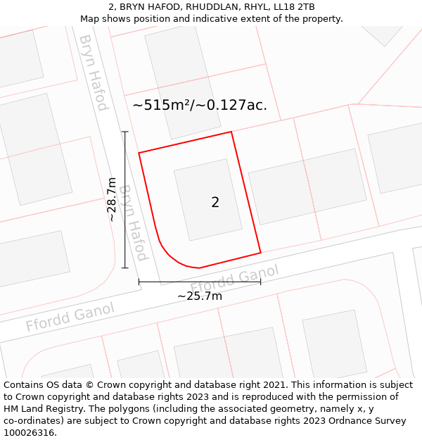 2, BRYN HAFOD, RHUDDLAN, RHYL, LL18 2TB: Plot and title map