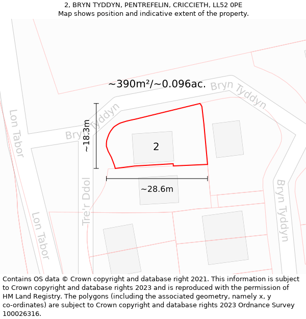 2, BRYN TYDDYN, PENTREFELIN, CRICCIETH, LL52 0PE: Plot and title map