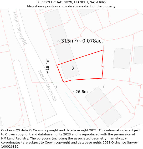 2, BRYN UCHAF, BRYN, LLANELLI, SA14 9UQ: Plot and title map