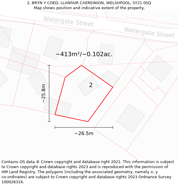 2, BRYN Y COED, LLANFAIR CAEREINION, WELSHPOOL, SY21 0SQ: Plot and title map