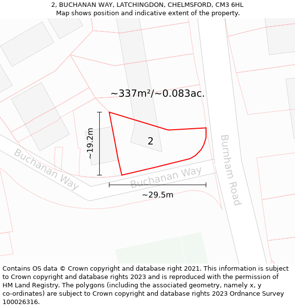 2, BUCHANAN WAY, LATCHINGDON, CHELMSFORD, CM3 6HL: Plot and title map