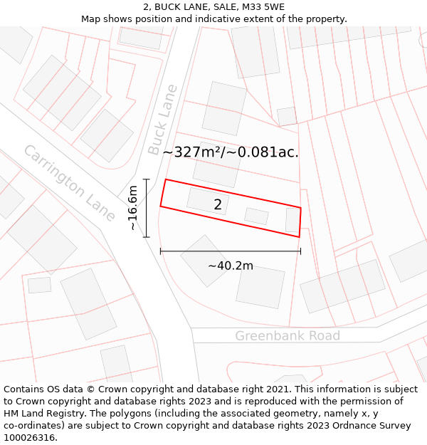 2, BUCK LANE, SALE, M33 5WE: Plot and title map