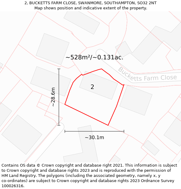 2, BUCKETTS FARM CLOSE, SWANMORE, SOUTHAMPTON, SO32 2NT: Plot and title map