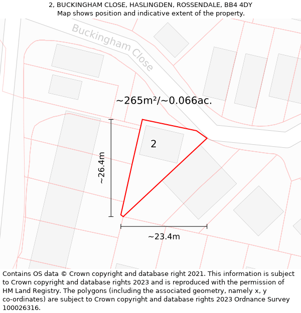 2, BUCKINGHAM CLOSE, HASLINGDEN, ROSSENDALE, BB4 4DY: Plot and title map