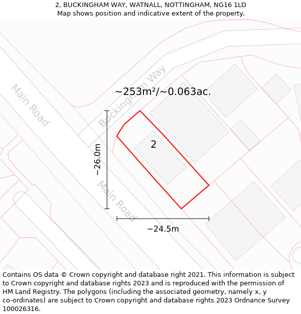 2, BUCKINGHAM WAY, WATNALL, NOTTINGHAM, NG16 1LD: Plot and title map