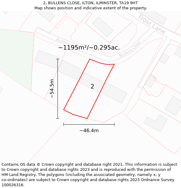 2, BULLENS CLOSE, ILTON, ILMINSTER, TA19 9HT: Plot and title map