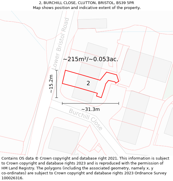 2, BURCHILL CLOSE, CLUTTON, BRISTOL, BS39 5PR: Plot and title map