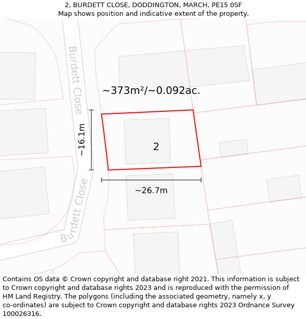 2, BURDETT CLOSE, DODDINGTON, MARCH, PE15 0SF: Plot and title map