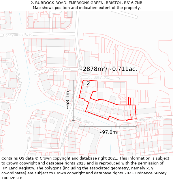 2, BURDOCK ROAD, EMERSONS GREEN, BRISTOL, BS16 7NR: Plot and title map