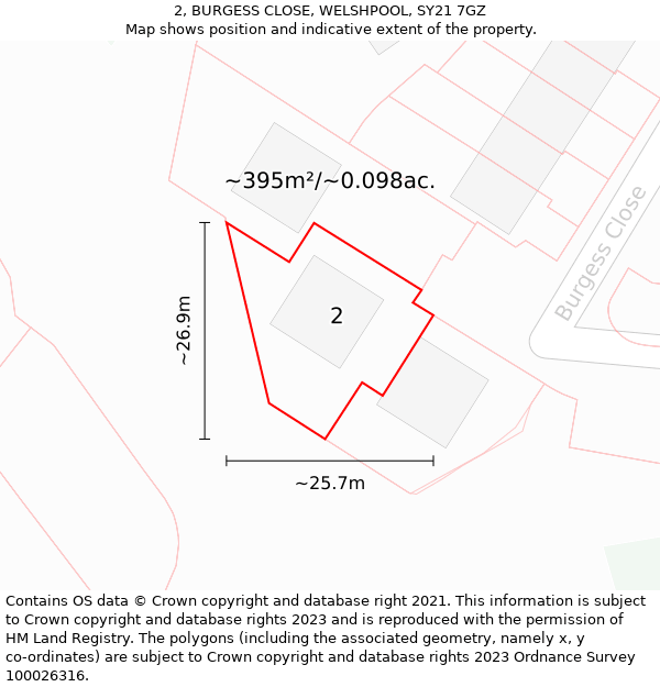 2, BURGESS CLOSE, WELSHPOOL, SY21 7GZ: Plot and title map