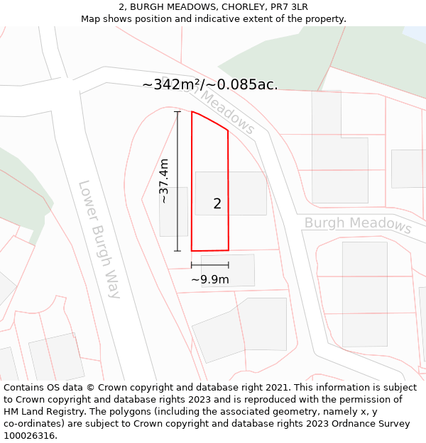 2, BURGH MEADOWS, CHORLEY, PR7 3LR: Plot and title map