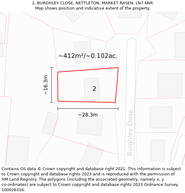 2, BURGHLEY CLOSE, NETTLETON, MARKET RASEN, LN7 6NR: Plot and title map