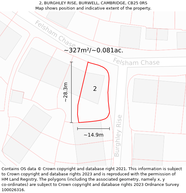 2, BURGHLEY RISE, BURWELL, CAMBRIDGE, CB25 0RS: Plot and title map